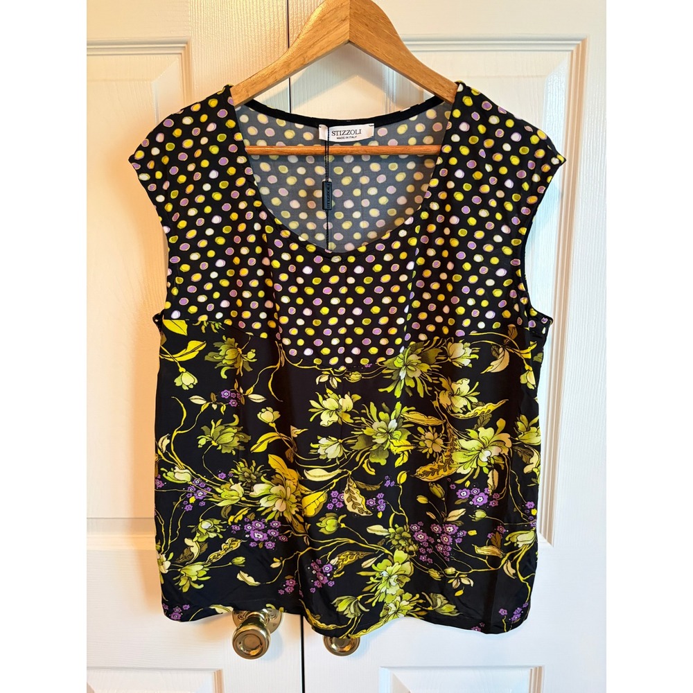 Stizzoli Italy Polka Dot Floral Pant Set Black Yellow Purple Size 16/20 NEW